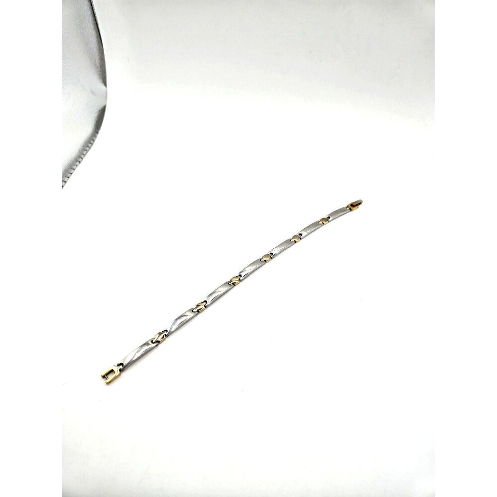 SteelX Stainless Steel Hinged Bangle Bracelet with Gold Tone Accents 7.5 inches